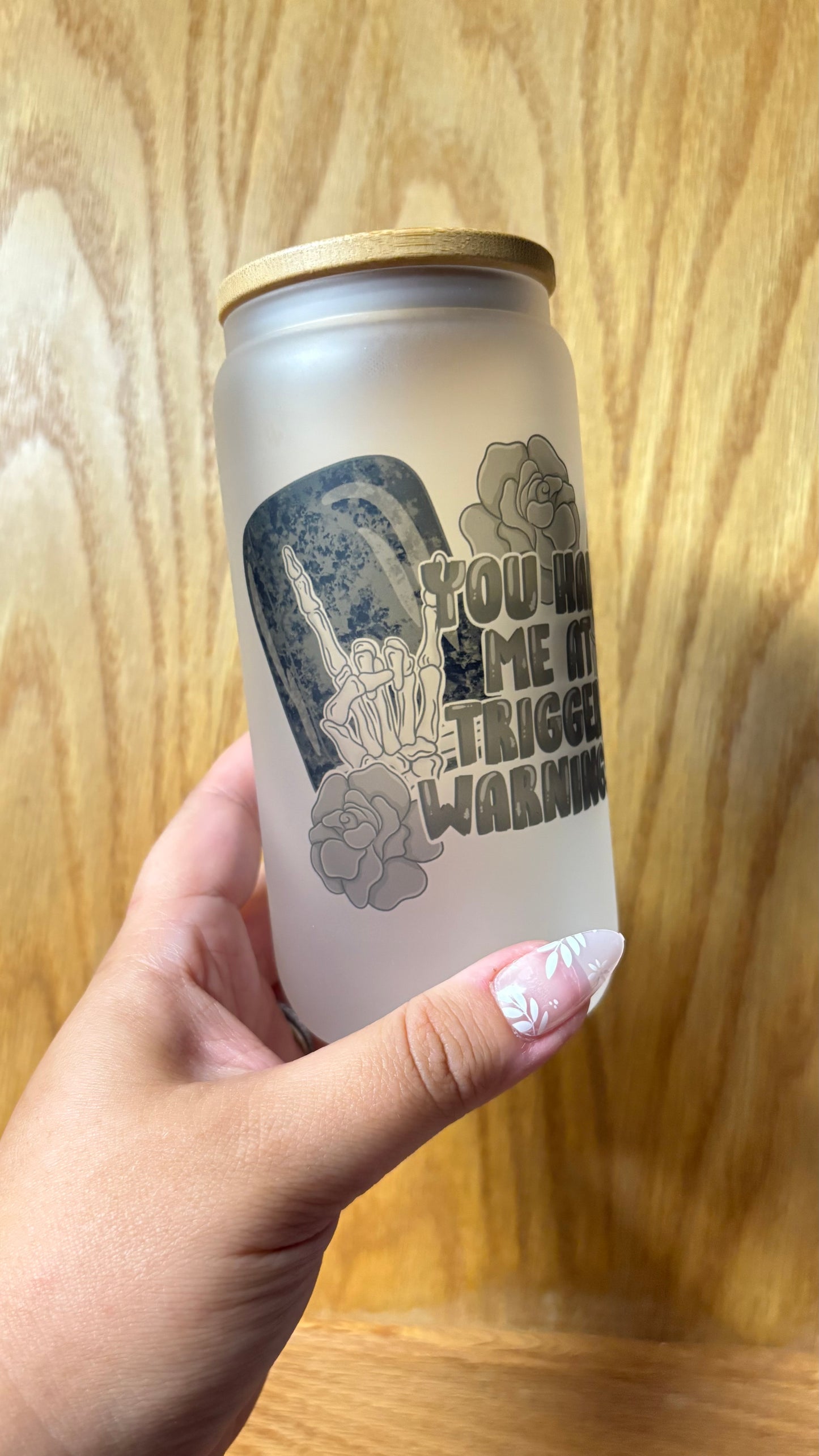 Trigger Warnings 16oz Frosted Glass Cup