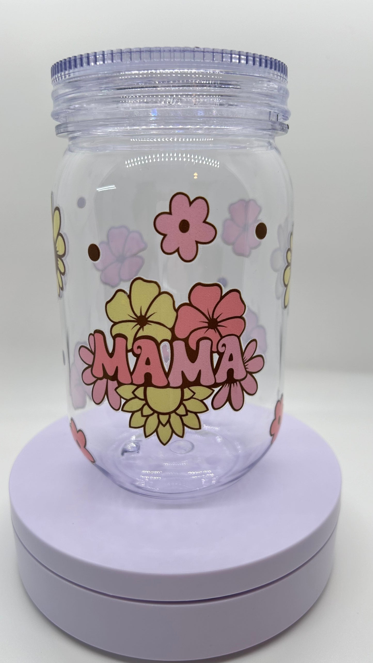 Mama Retro Floral, 24oz Plastic Mason Jar Cup
