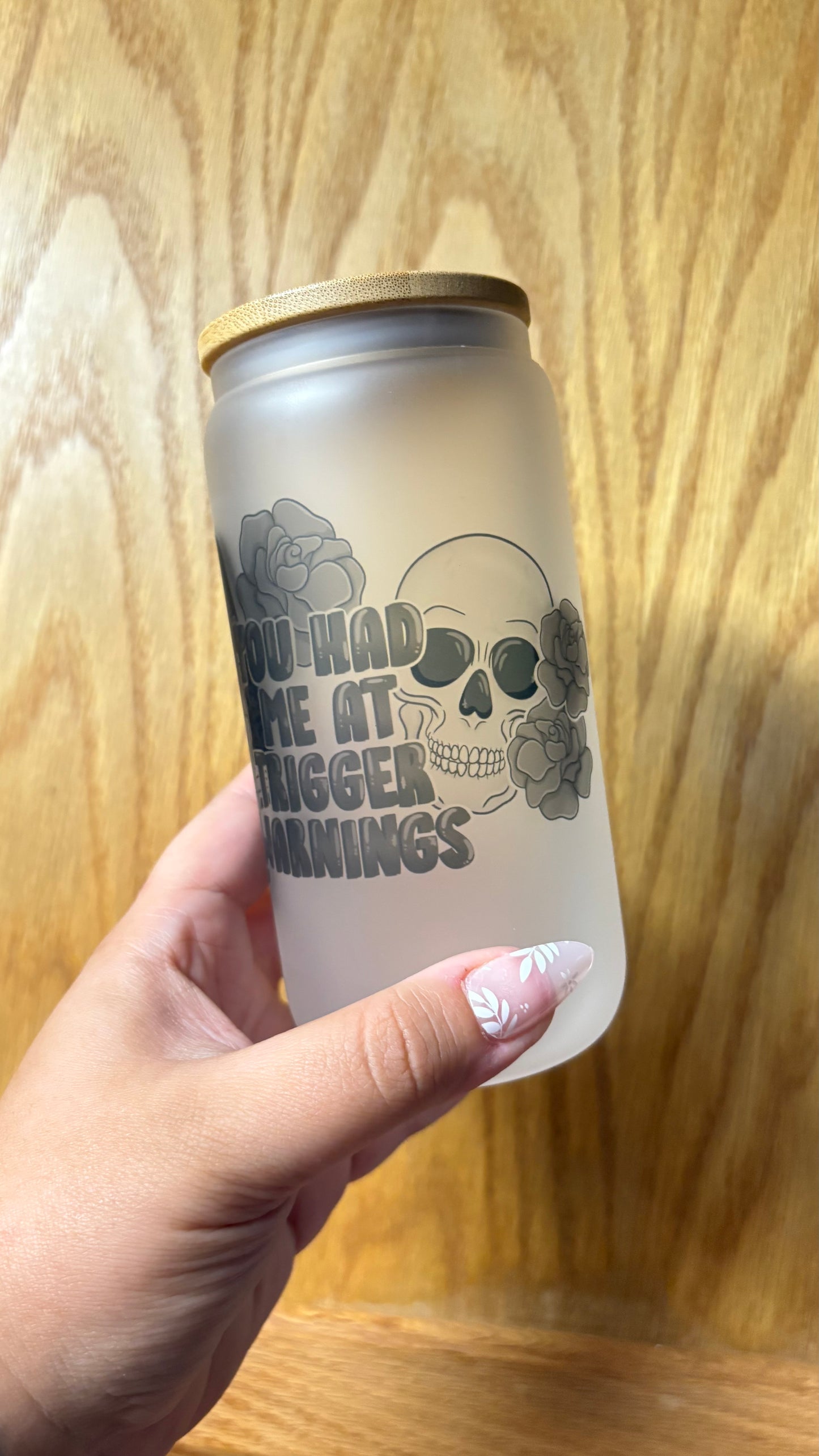 Trigger Warnings 16oz Frosted Glass Cup