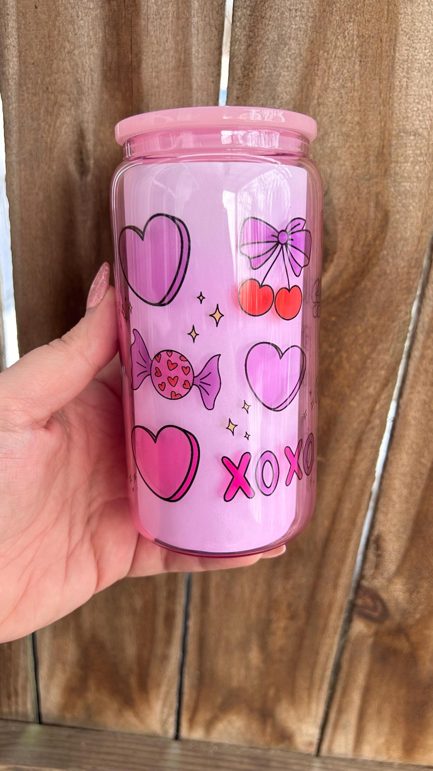 Sweetheart 16oz Pink Jelly Glass Cup