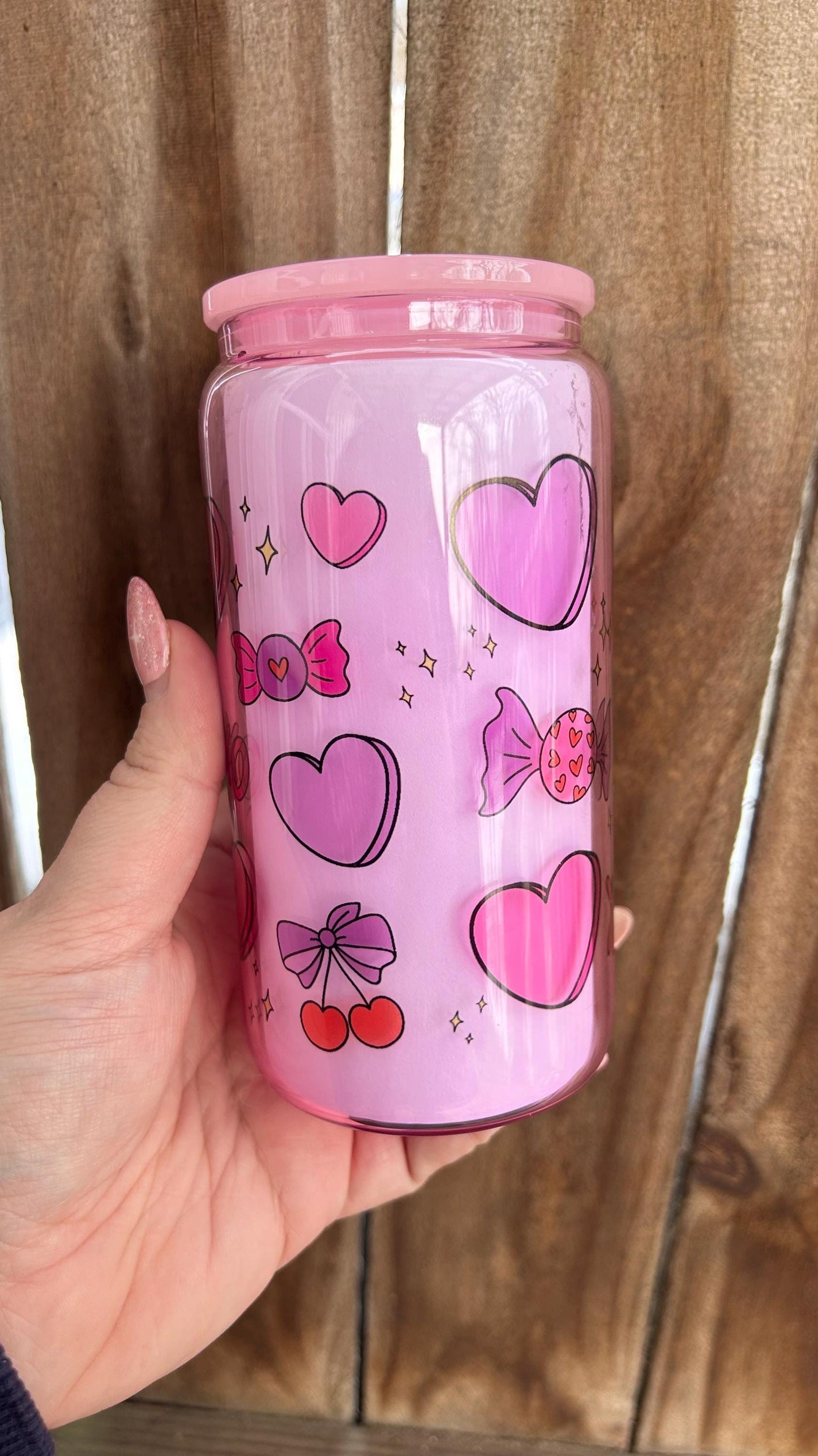 Sweetheart 16oz Pink Jelly Glass Cup