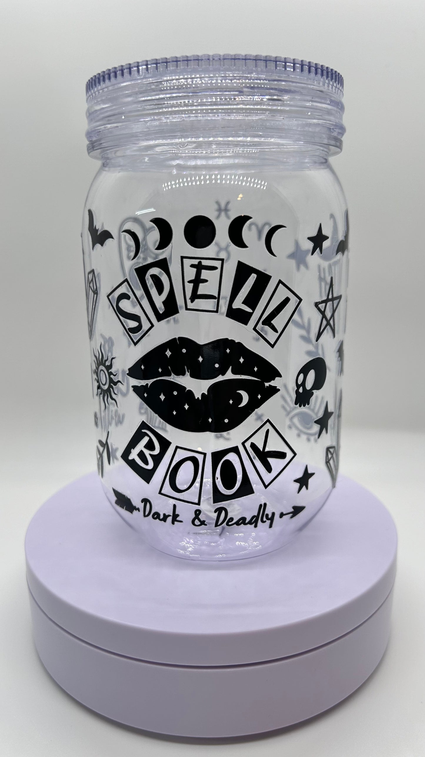 Spell Book (Black), 24oz Plastic Mason Jar Cup