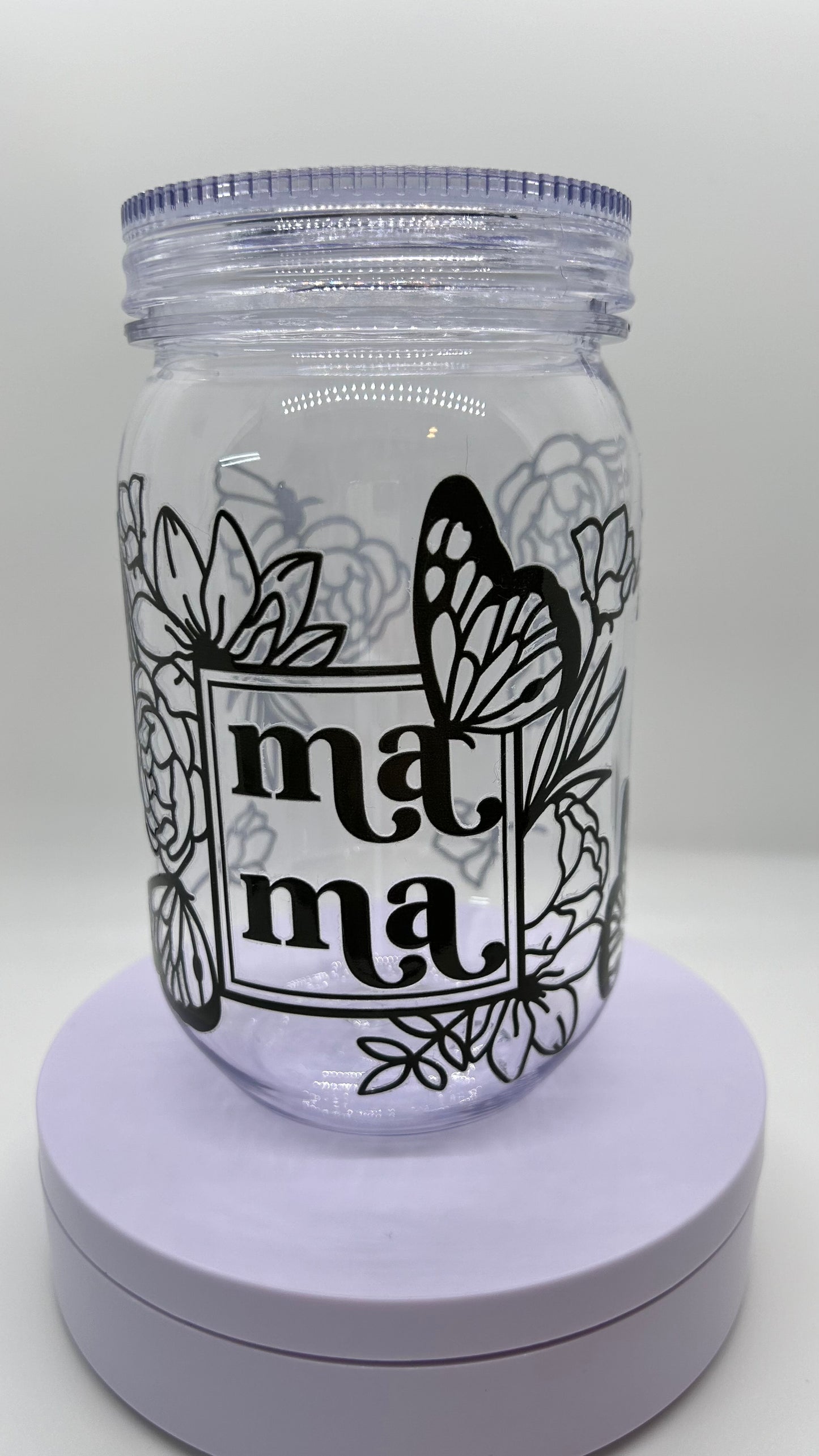Mama Butterfly Floral, 24oz Plastic Mason Jar Cup