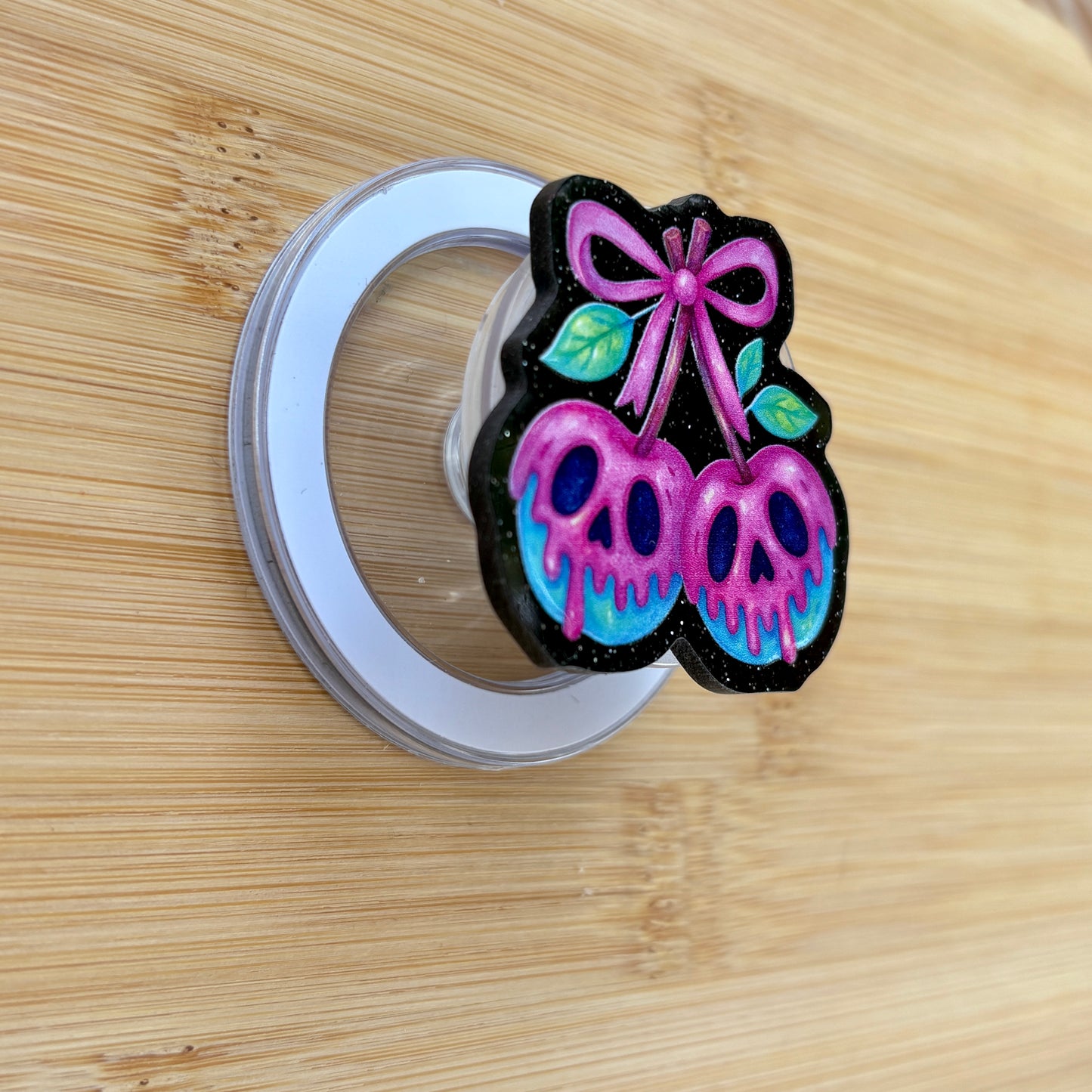 Neon Candy Cherry Skulls Magnetic Grip | Kindle & Phone Holder, Compatible With MagSafe Devices