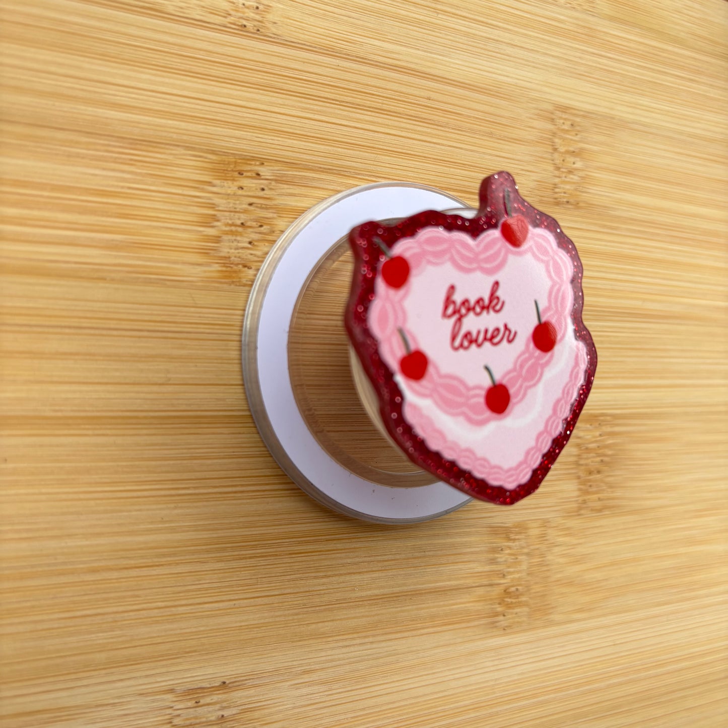 Book Lover Cherry Cake Magnetic Grip | Kindle & Phone Holder, Compatible With MagSafe Devices