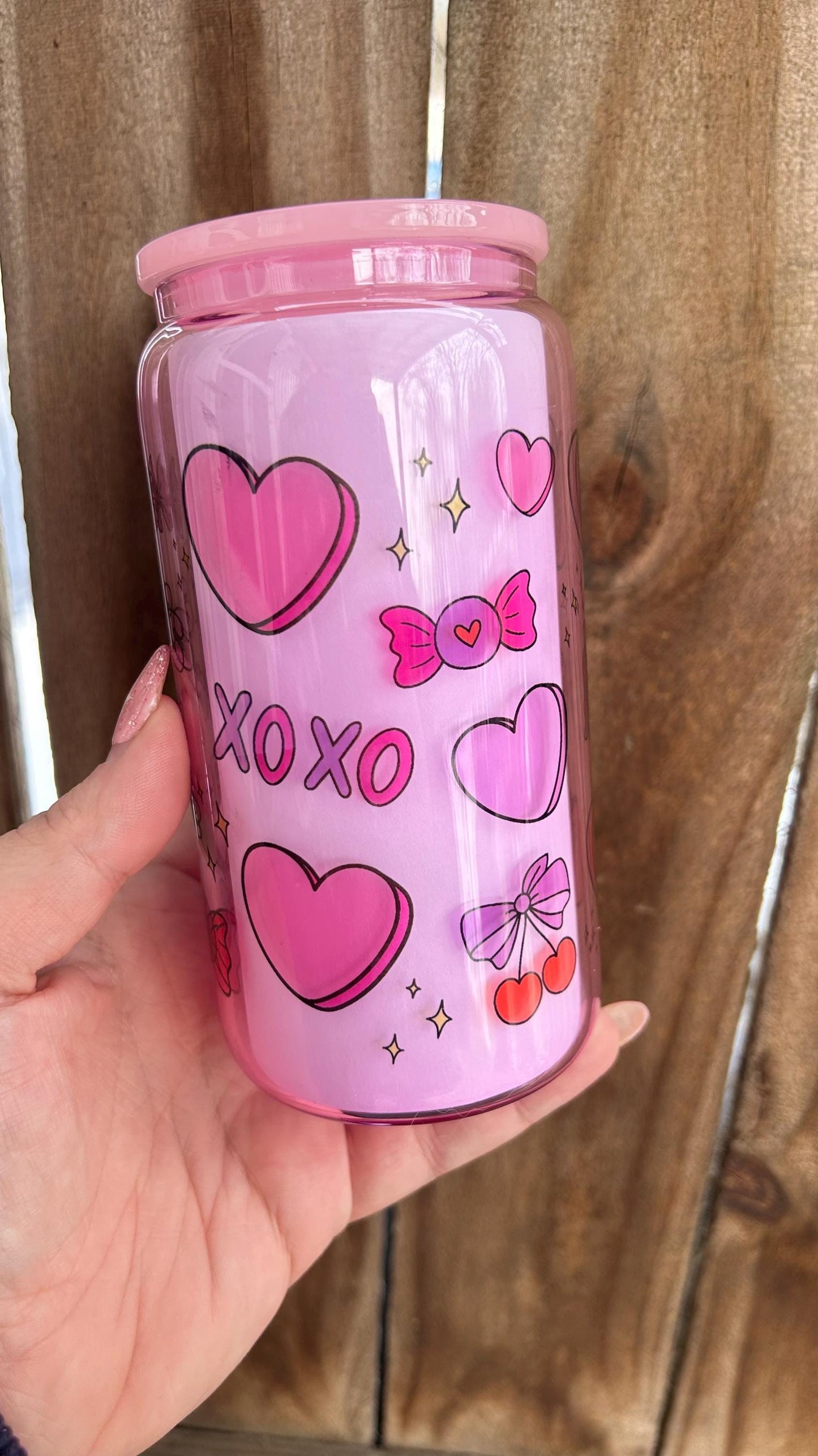 Sweetheart 16oz Pink Jelly Glass Cup