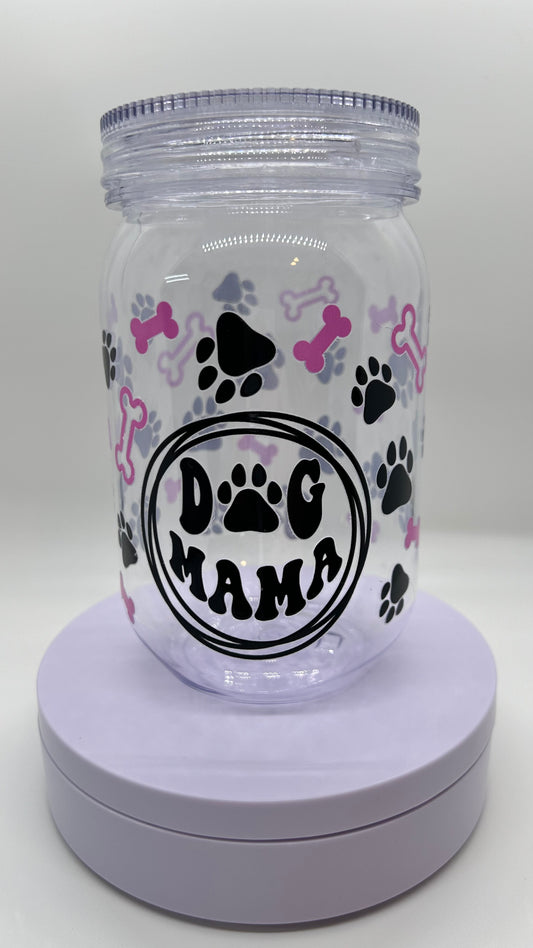 Dog Mama, 24oz Plastic Mason Jar Cup