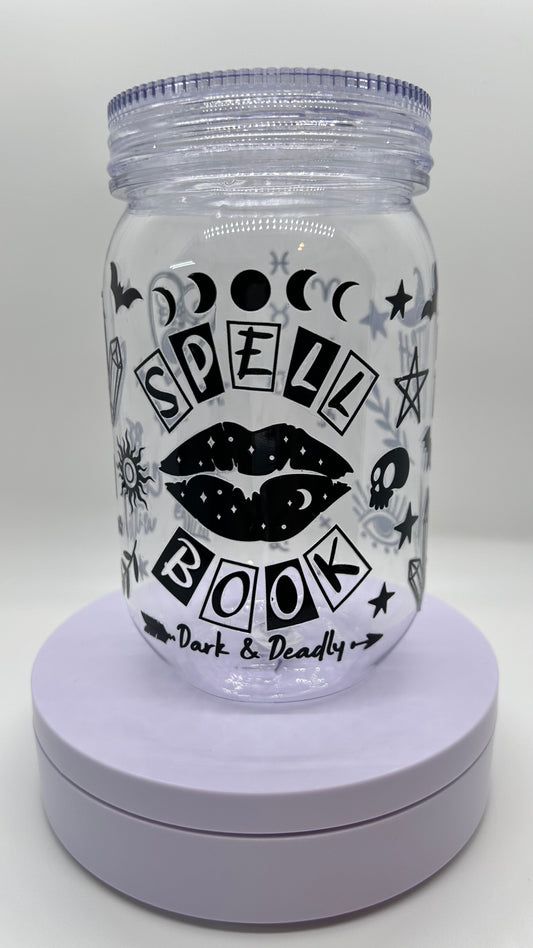 Spell Book (Black), 24oz Plastic Mason Jar Cup