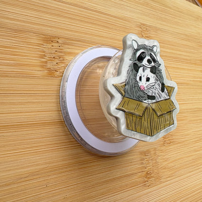 Trash Cuddles Raccoon & Possum Magnetic Grip | Kindle & Phone Holder, Compatible With MagSafe Devices