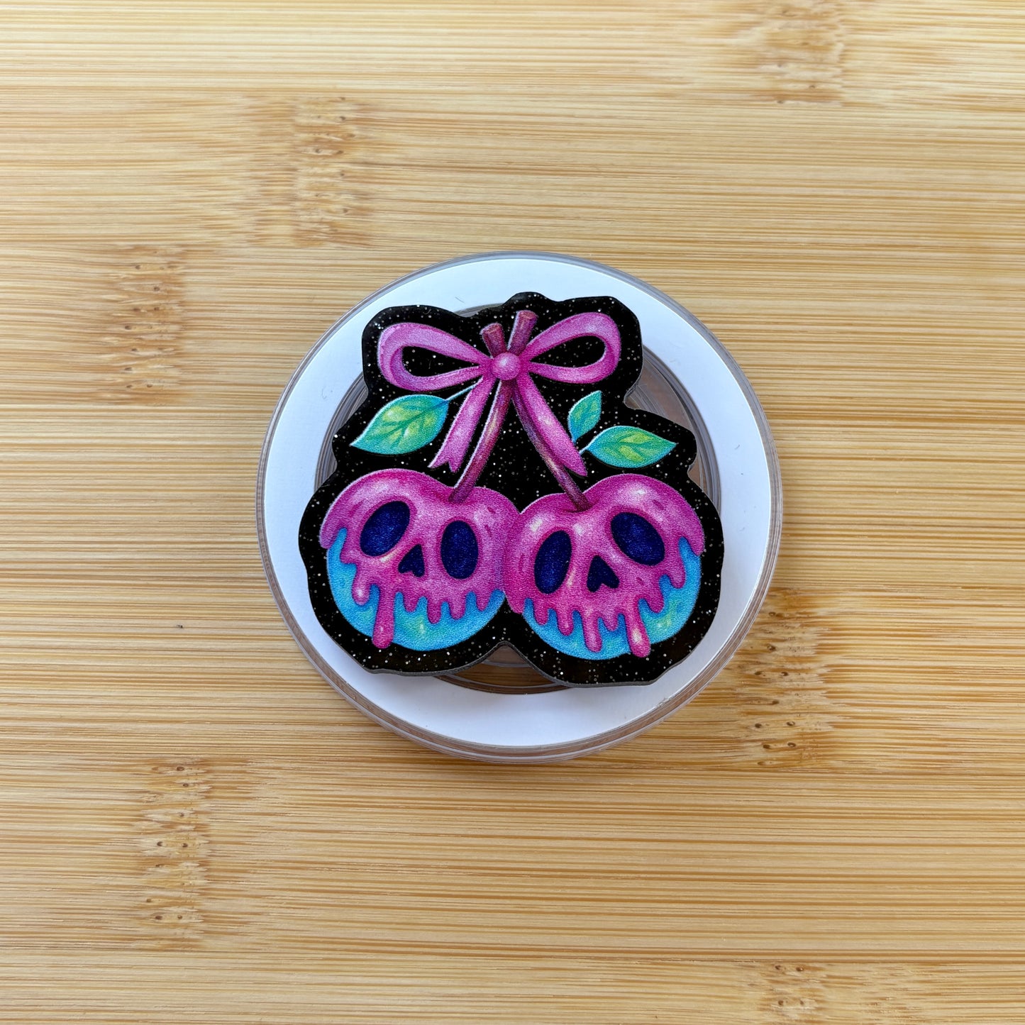 Neon Candy Cherry Skulls Magnetic Grip | Kindle & Phone Holder, Compatible With MagSafe Devices