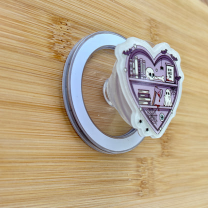 Spooky Ghost Heart Shelf Magnetic Grip | Kindle & Phone Holder, Compatible With MagSafe Devices