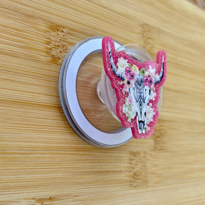Western Floral Cow Skull Magnetic Grip | Kindle & Phone Holder, Compatible With MagSafe Devices