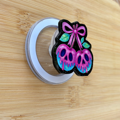 Neon Candy Cherry Skulls Magnetic Grip | Kindle & Phone Holder, Compatible With MagSafe Devices
