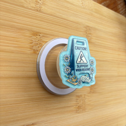 Caution, Slippery When Reading Magnetic Grip | Kindle & Phone Holder, Compatible With MagSafe Devices