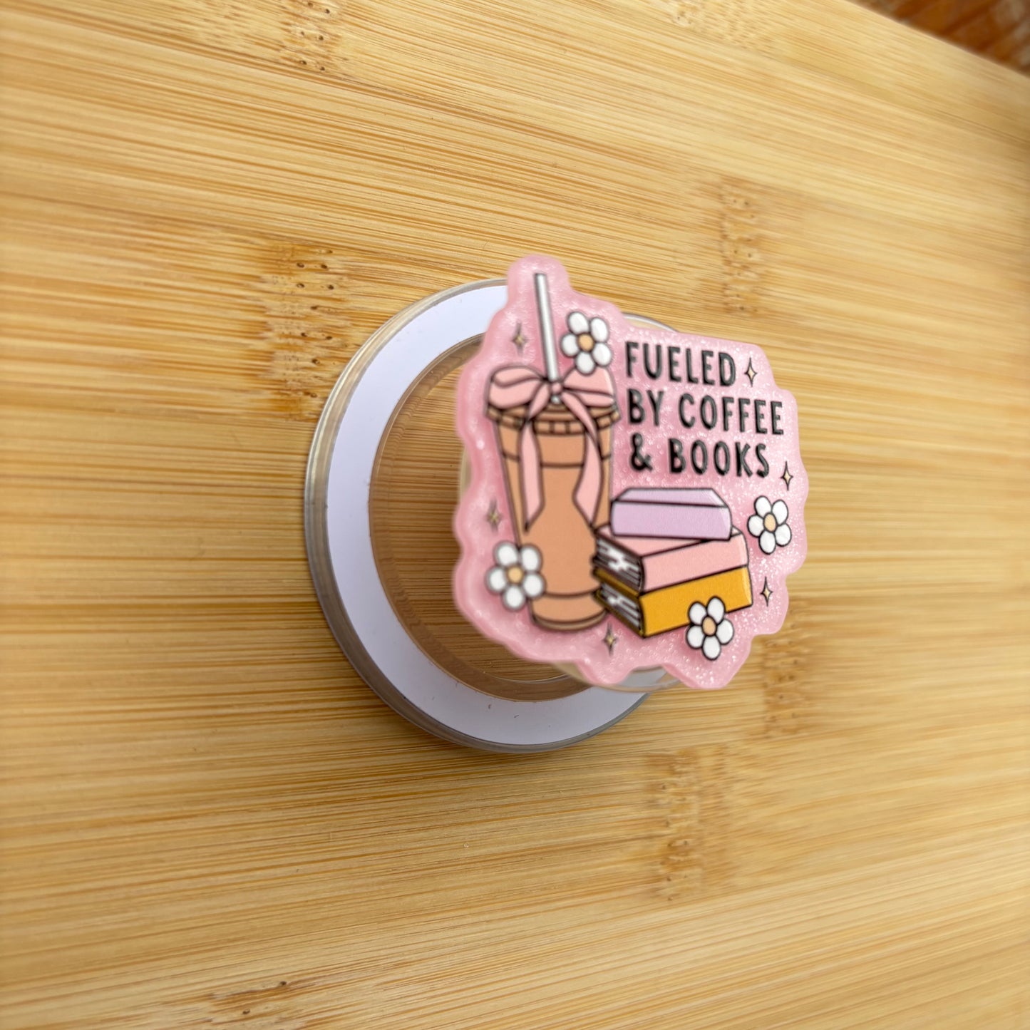 Fueled By Coffee and Books Magnetic Grip | Kindle & Phone Holder, Compatible With MagSafe Devices