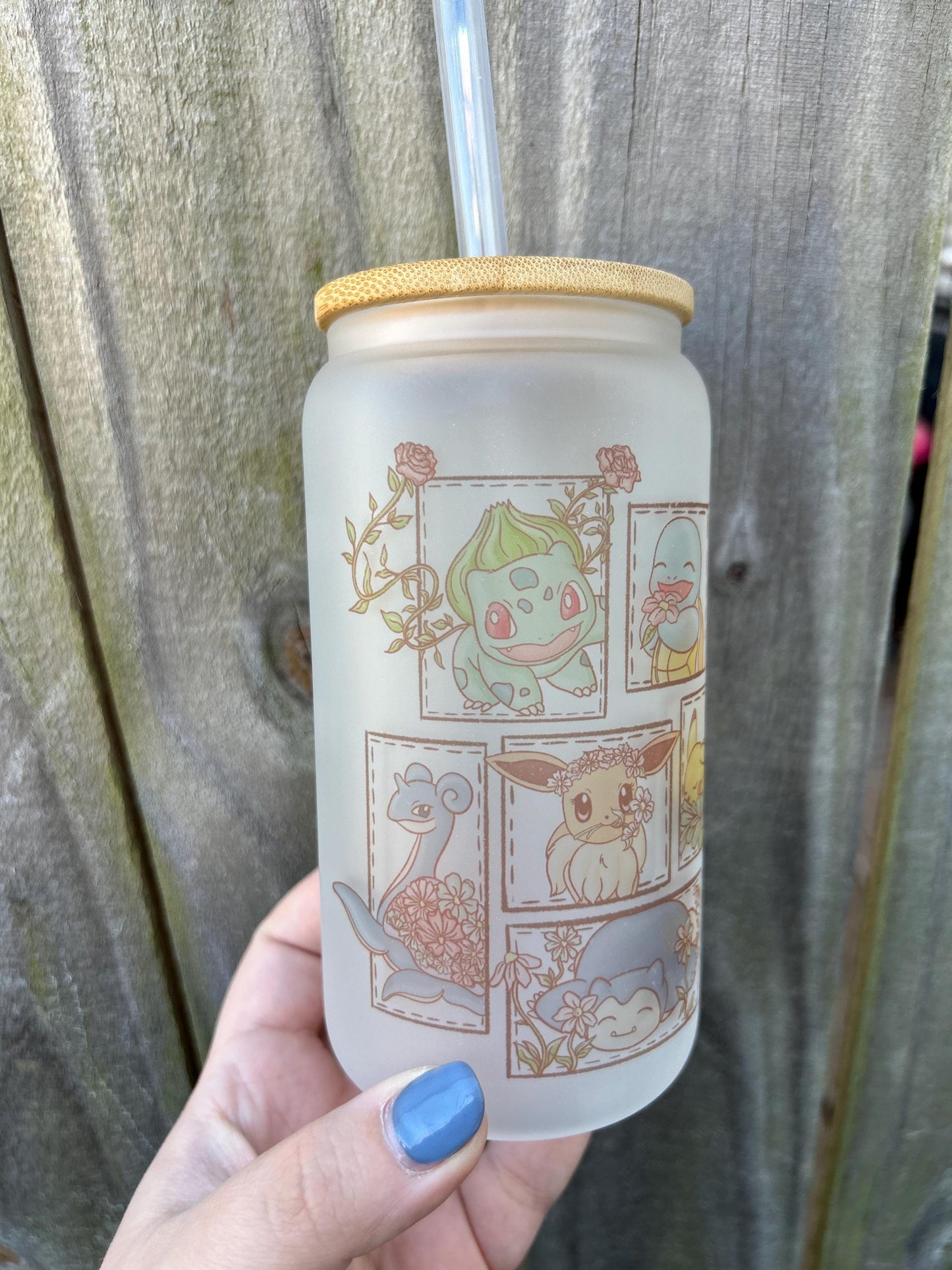Poke Patches 16oz Frosted Glass Cup