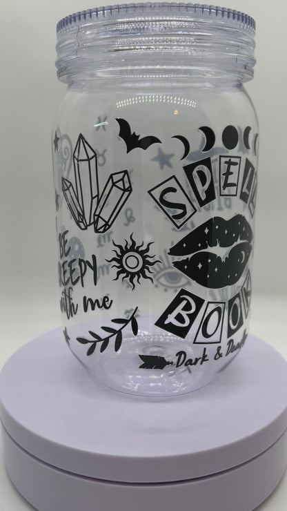 Spell Book (Black), 24oz Plastic Mason Jar Cup